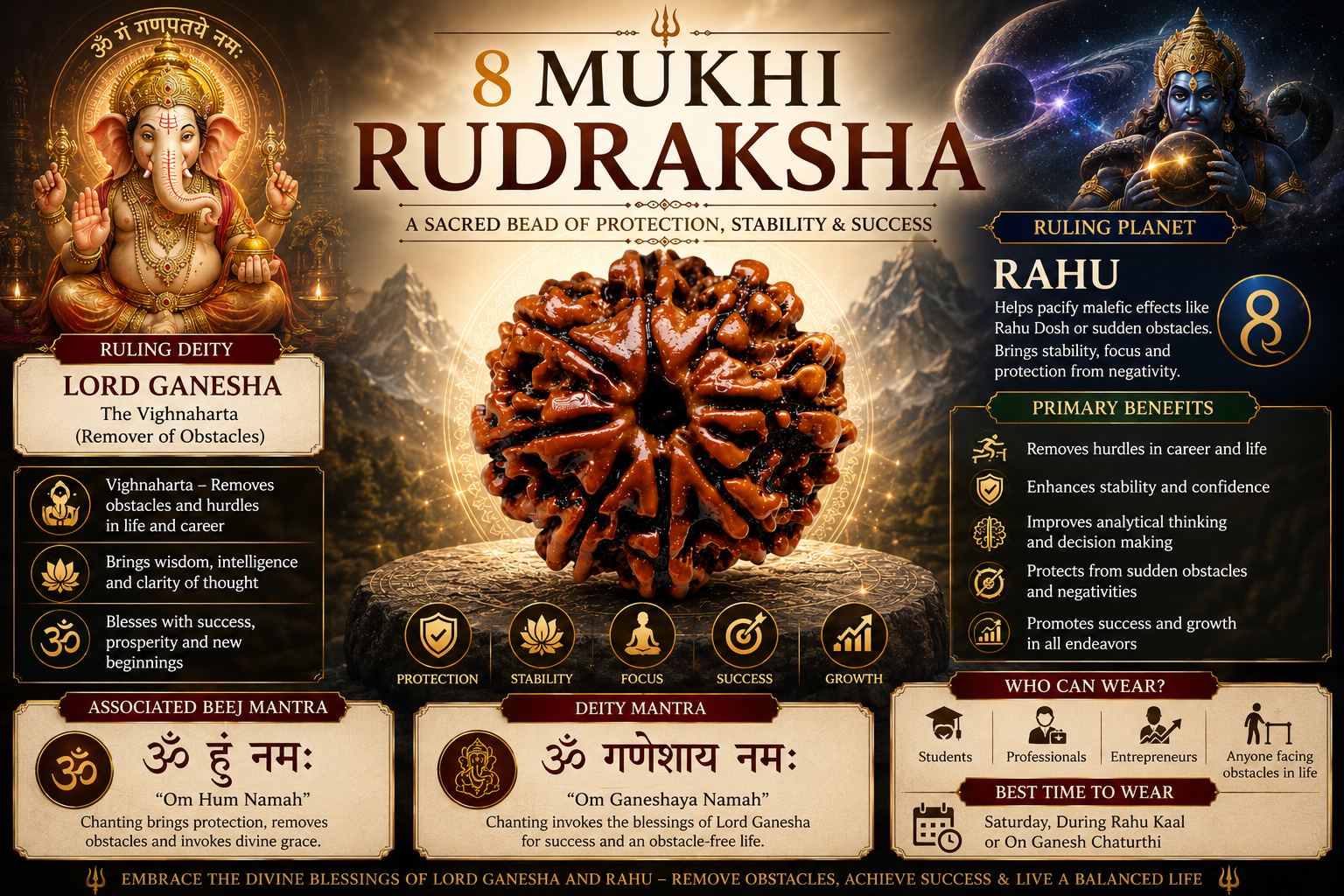 Holy Rudraksha 8 Mukhi Rudraksha – Nepal Origin | Natural & Certified view 3