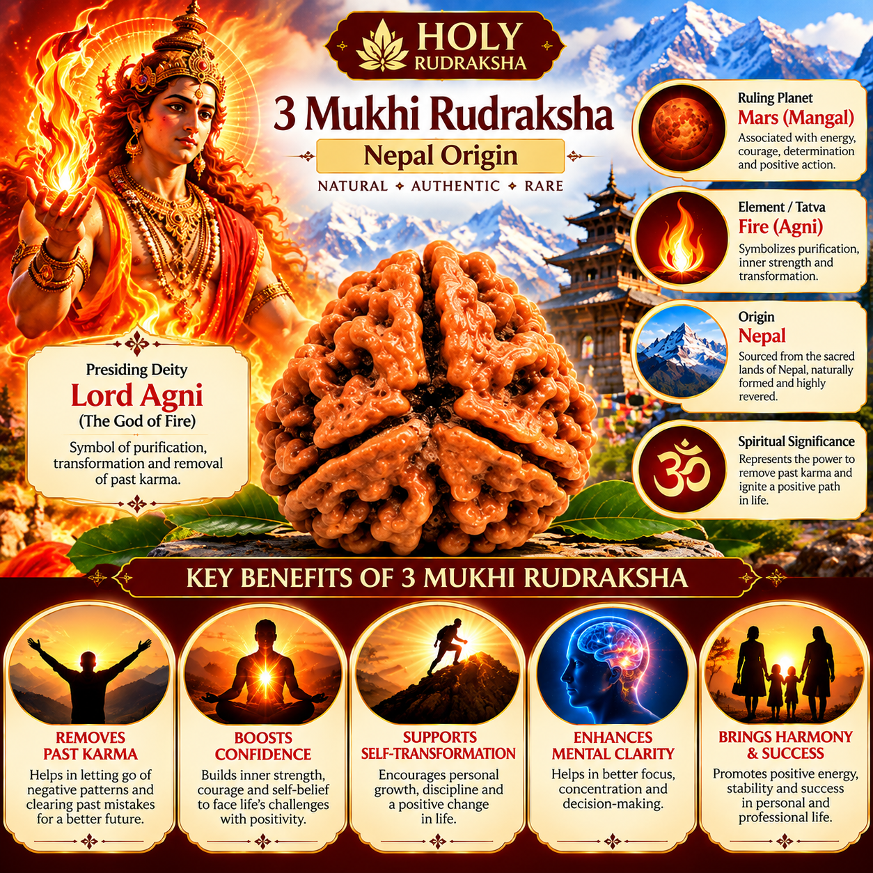 Holy Rudraksha 3 Mukhi Natural Rudraksha – Nepal Origin | Natural & Certified view 5