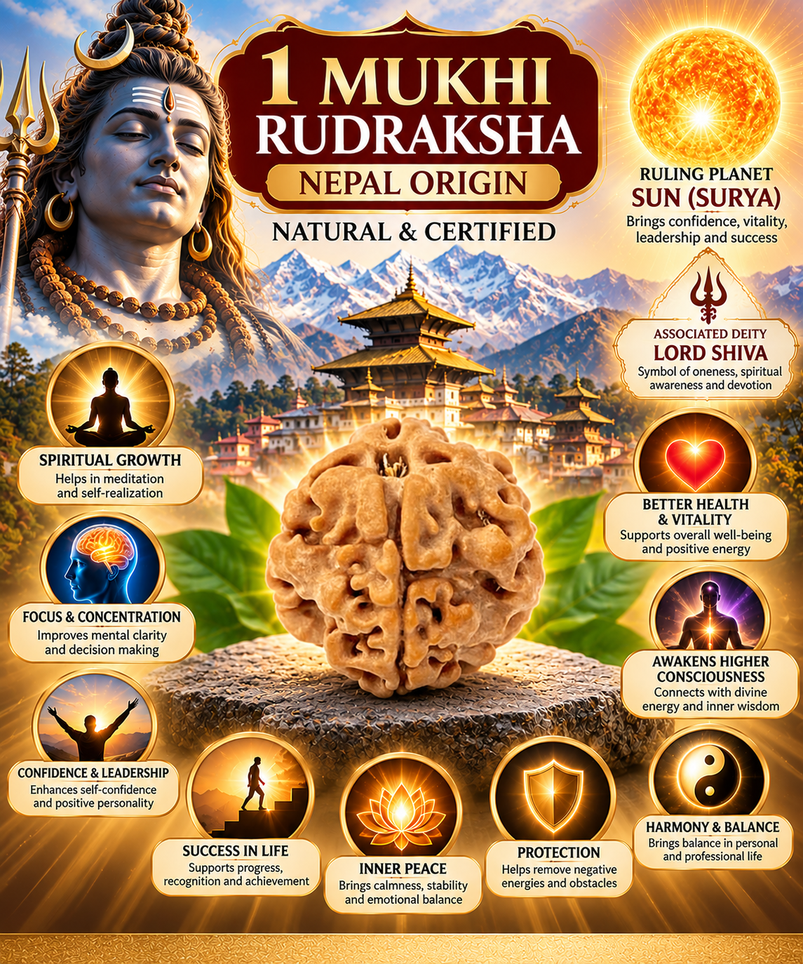 Holy Rudraksha 1 Mukhi Rudraksha – Nepal Origin | Natural & Certified