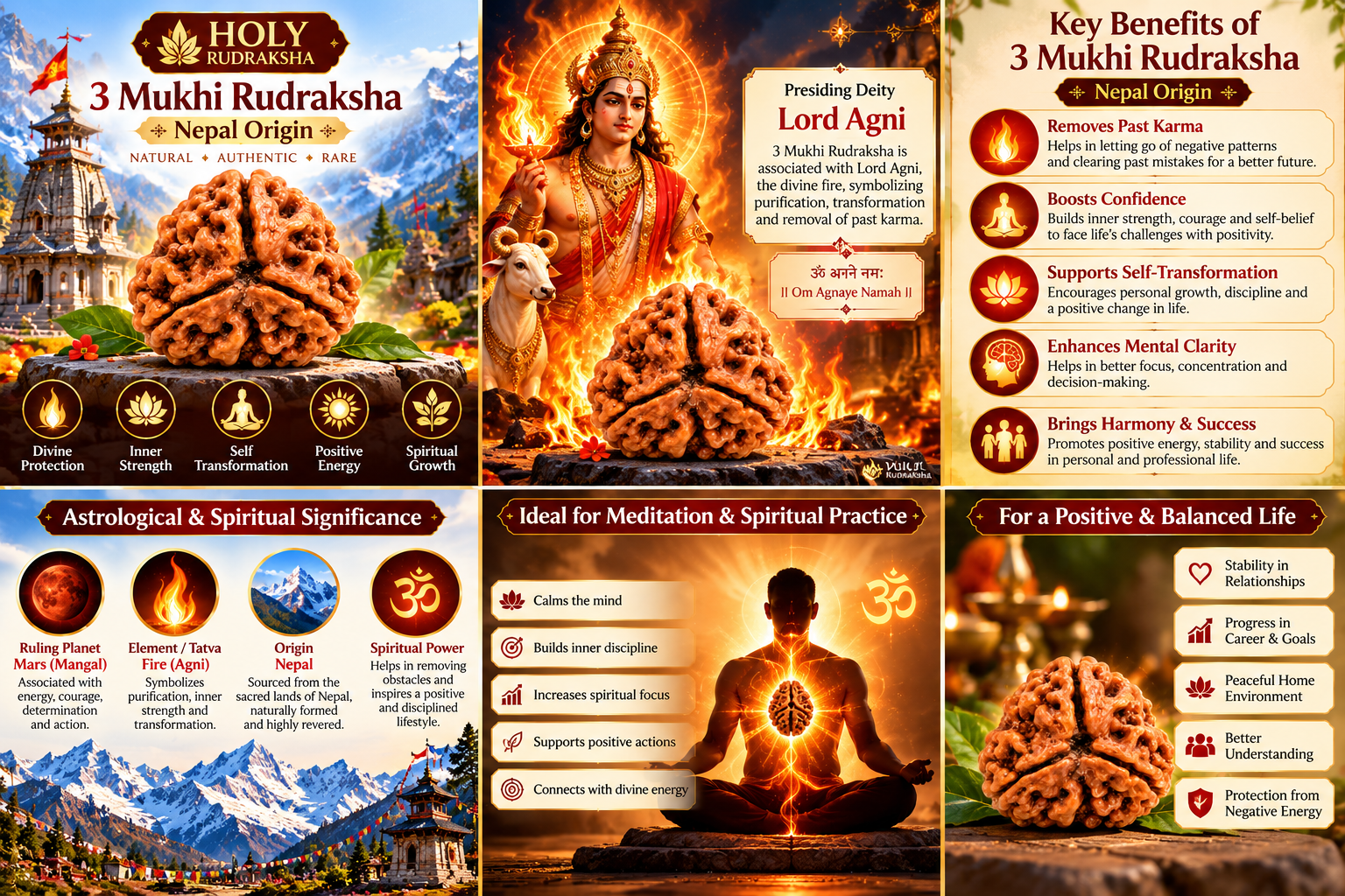 Holy Rudraksha 3 Mukhi Natural Rudraksha – Nepal Origin | Natural & Certified view 2