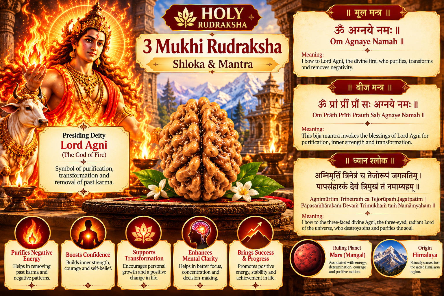 Holy Rudraksha 3 Mukhi Rudraksha – Himalaya Origin | Natural & Certified view 4
