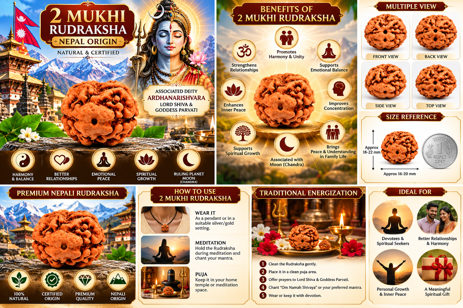 Holy Rudraksha 2 Mukhi Rudraksha – Nepal Origin | Natural & Certified