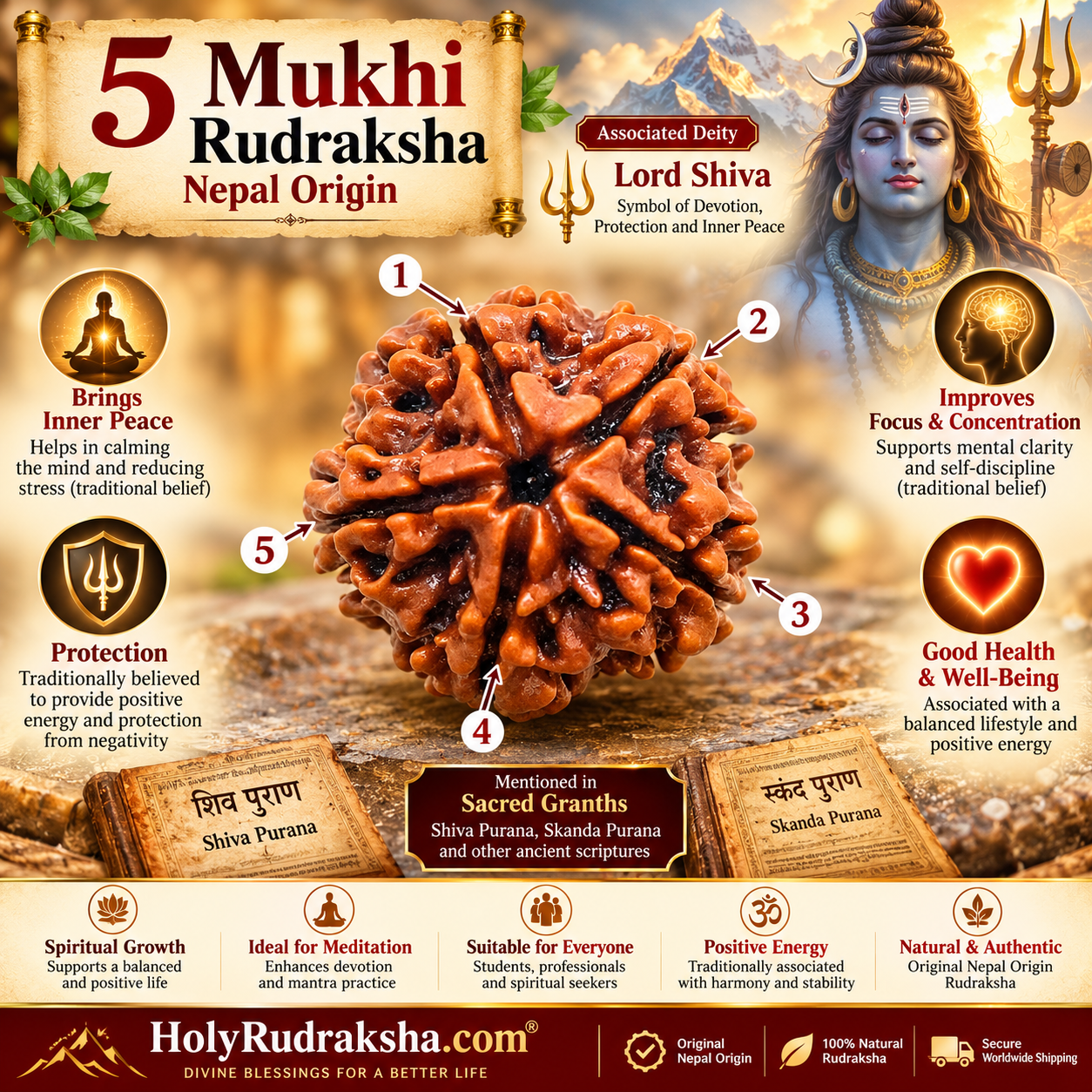 Holy Rudraksha 5 Mukhi Rudraksha – Nepal Origin | Natural & Certified view 4