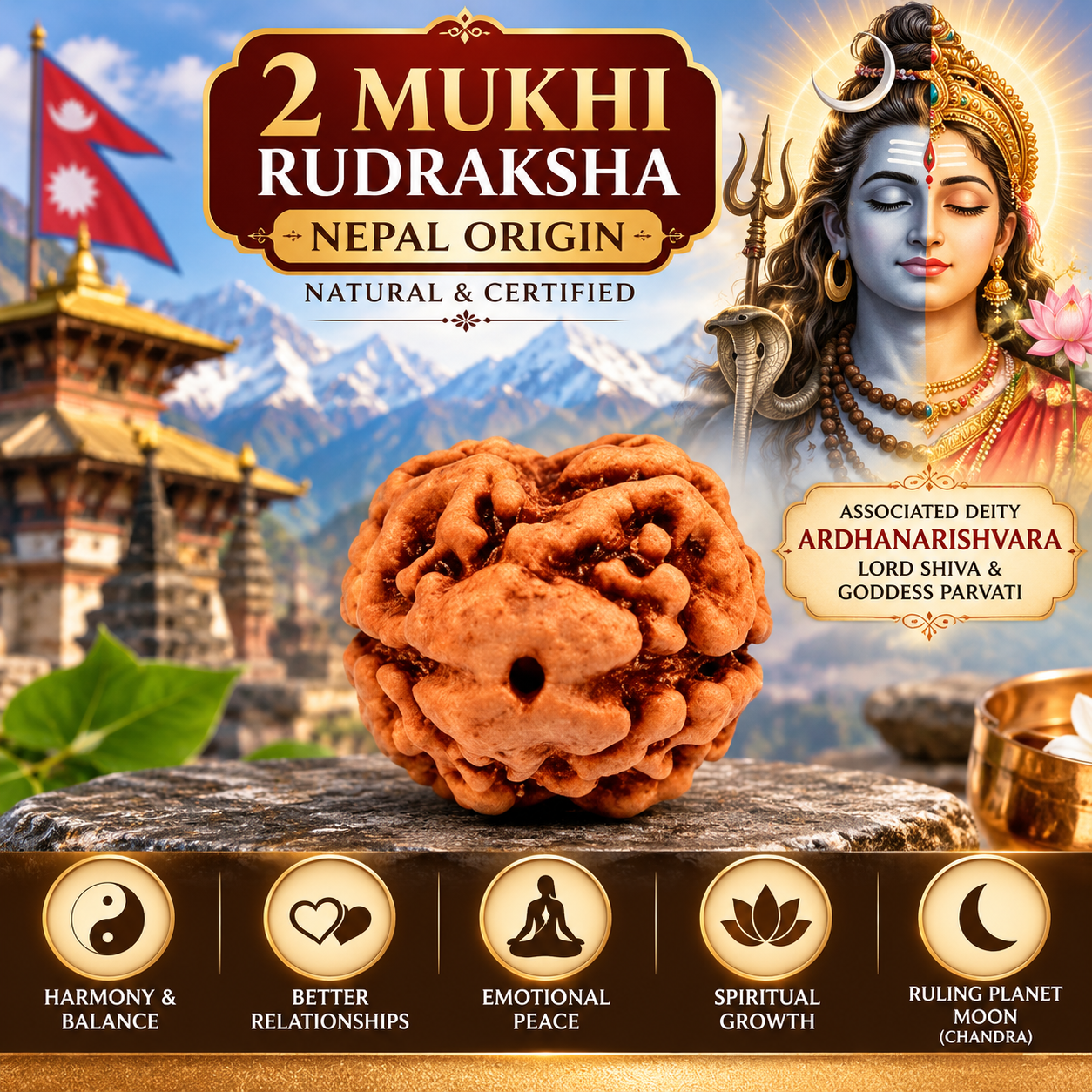 Holy Rudraksha 2 Mukhi Rudraksha – Nepal Origin | Natural & Certified
