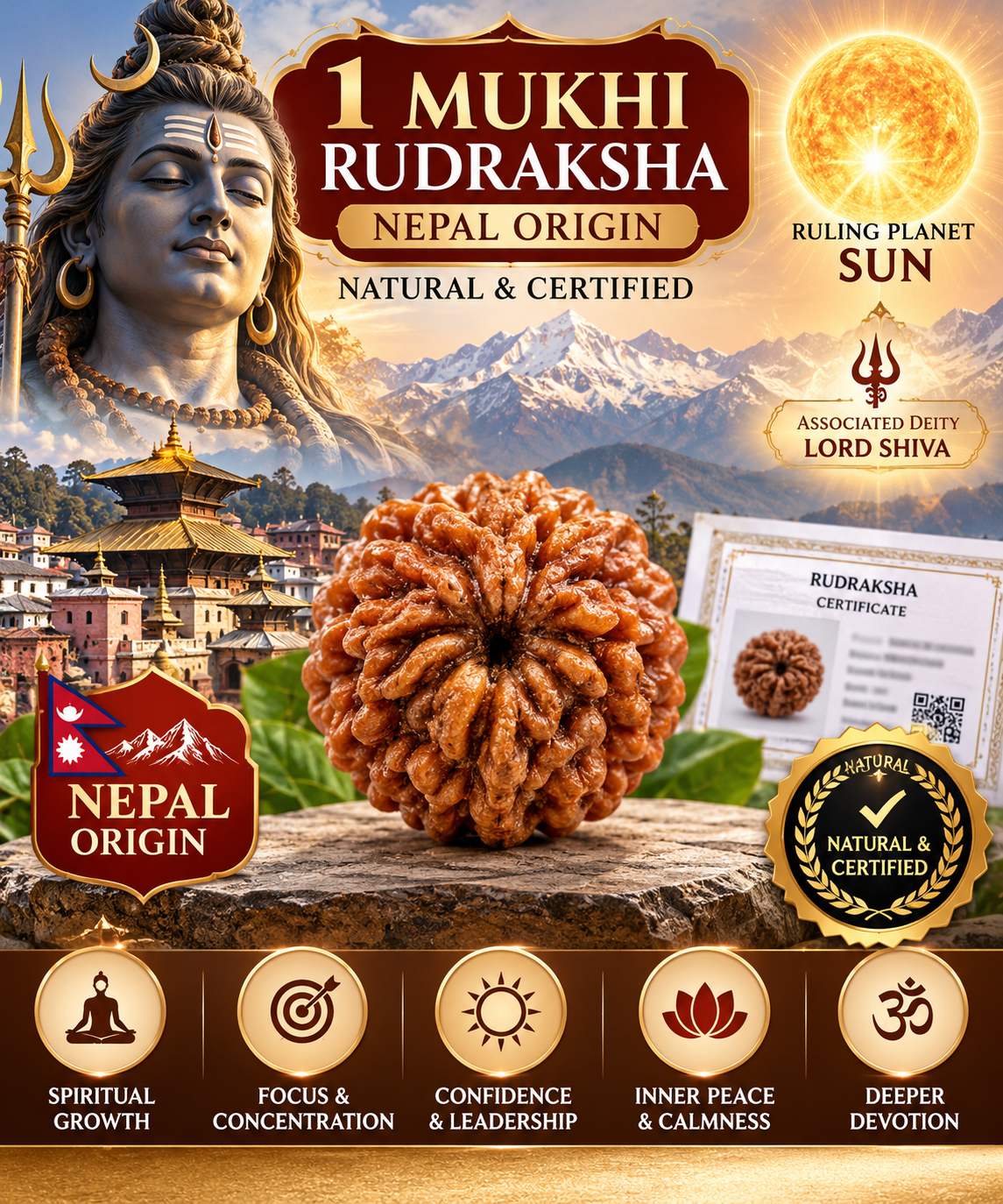 Holy Rudraksha 1 Mukhi Rudraksha – Nepal Origin | Natural & Certified
