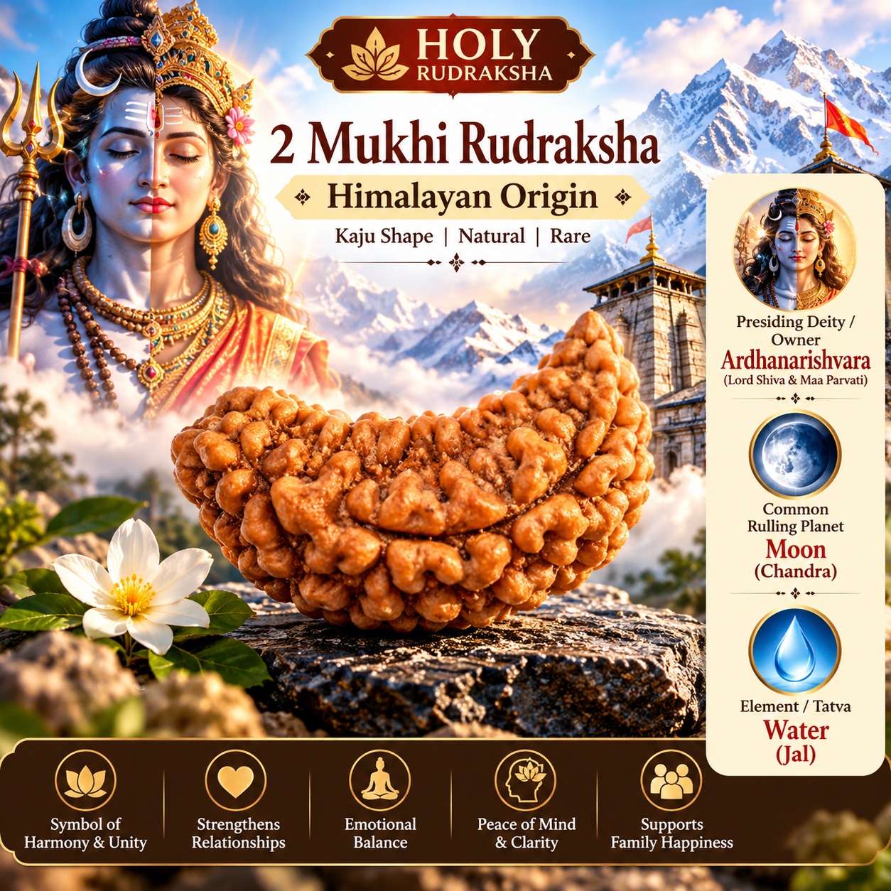 Holy Rudraksha 2 Mukhi Rudraksha – Himalaya Origin | Natural & Certified