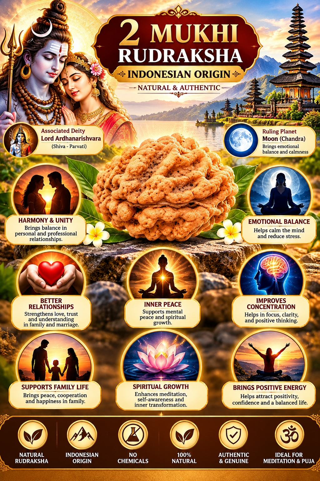 Holy Rudraksha 2 Mukhi Java Rudraksha – Indonesian Origin | Natural & Certified